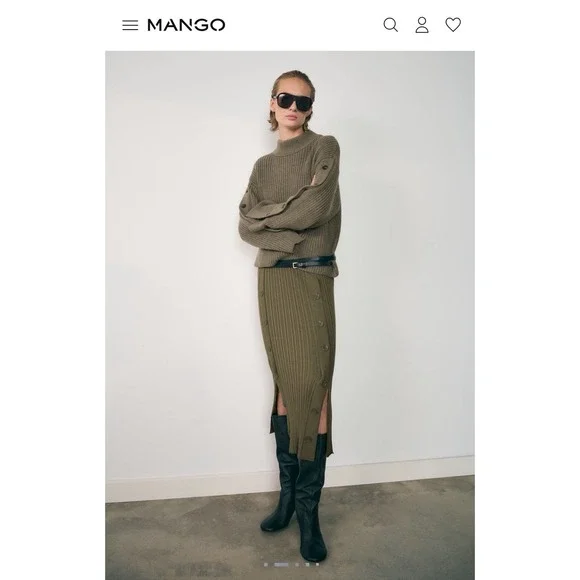 MNG Buttons Detail Knit Sweater Olive Green Khaki SIZE L - Picture 2 of 16